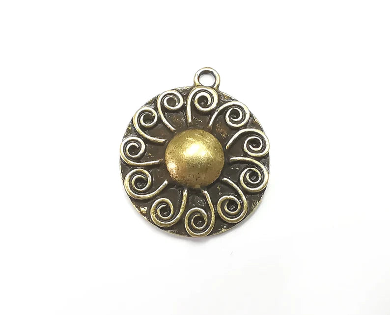 Swirl Charms Pendant Shining Star Charms, Sun Charm, Antique Bronze Plated Charms (29x25mm) G29758