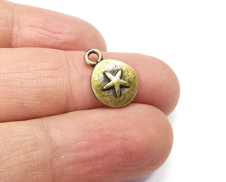 5 Star Disc Charms Antique Bronze Plated Charms (15x11mm) G29760