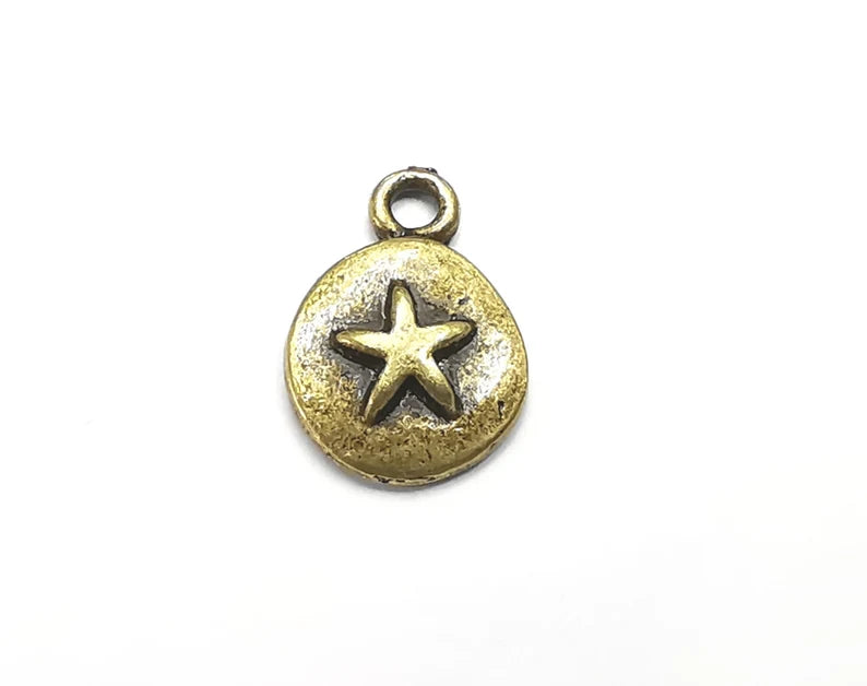 5 Star Disc Charms Antique Bronze Plated Charms (15x11mm) G29760