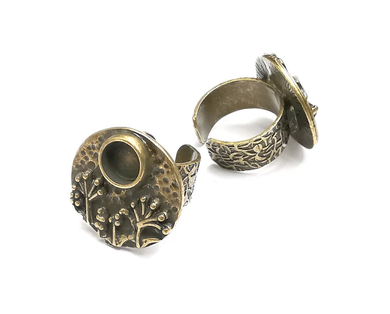 Tree Ring Blanks Settings, Cabochon Mounting, Adjustable Resin Ring Base Bezels, Antique Bronze Plated Brass (8mm) G29077