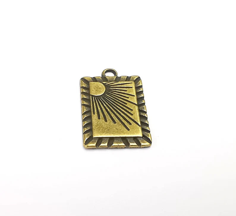 2 Rectangle Sun Charms, Antique Bronze Plated Charms (23x14mm) G29606