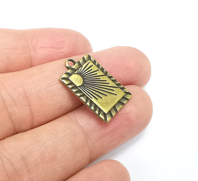 2 Rectangle Sun Charms, Antique Bronze Plated Charms (23x14mm) G29606