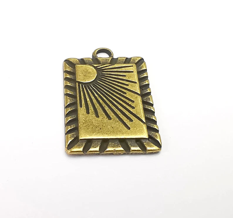 2 Rectangle Sun Charms, Antique Bronze Plated Charms (23x14mm) G29606