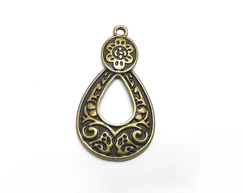 2 Ethnic Drop Charms Pendant, Antique Bronze Plated (39x21mm) G29612