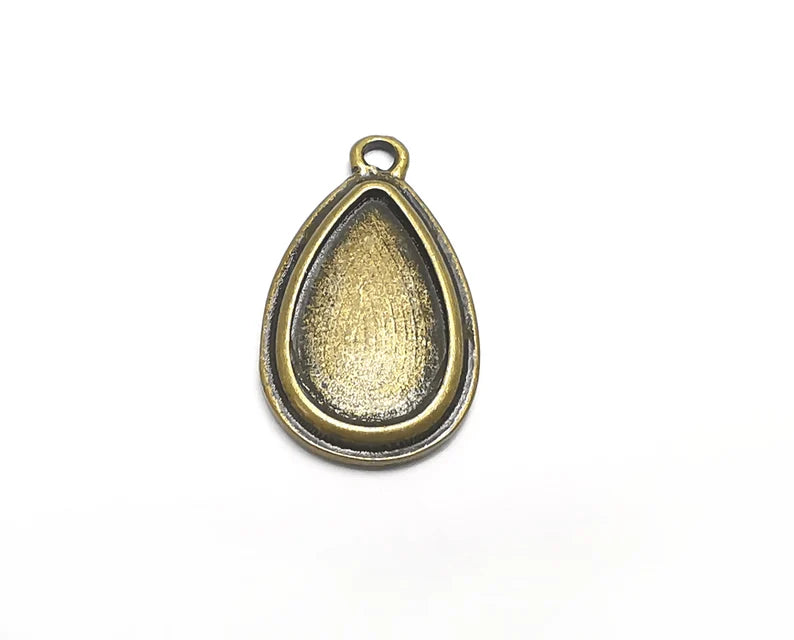 2 Teardrop Charm Bezel, Resin Blank, Mosaic Pendant Frame, Cabochon Base,Dry Flower Setting,Antique Bronze Plated (18x10mm) G29613