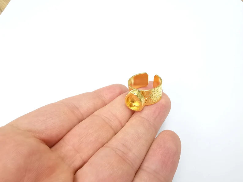 Gold Ring Base Blank Setting Cabochon Base inlay Ring Backs Mounting Adjustable Ring Base Bezel (10x8mm blank ) Gold Plated Metal G29618