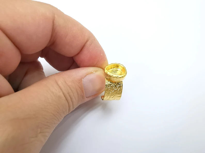 Gold Ring Base Blank Setting Cabochon Base inlay Ring Backs Mounting Adjustable Ring Base Bezel (10x8mm blank ) Gold Plated Metal G29618