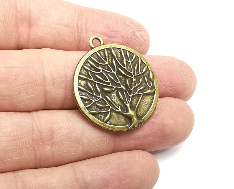 Tree Round Charm Bezel, Resin Blank, inlay Mounting, Mosaic Pendant Frame, Cabochon Base,Dry Flower Setting, Antique Bronze (25mm) G29619