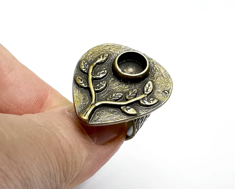 Tree Ring Blank Setting, Cabochon Mounting, Adjustable Resin Ring Base Bezels, Antique Bronze Inlay Ring Mosaic Ring Bezel (8mm) G28844