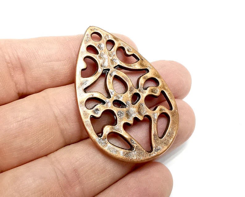 Drop Filigree Charms Pendant Antique Copper Plated Charm (50x33mm) G29620