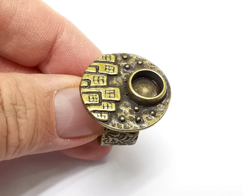 City Ring Blank Setting, Cabochon Mounting, Adjustable Resin Ring Base Bezels, Antique Bronze Inlay Ring Mosaic Ring Bezel (8mm) G29773