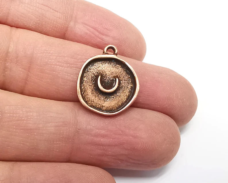 2 Crescent Moon Round Charms Antique Copper Plated Charm (20x17mm) G29774