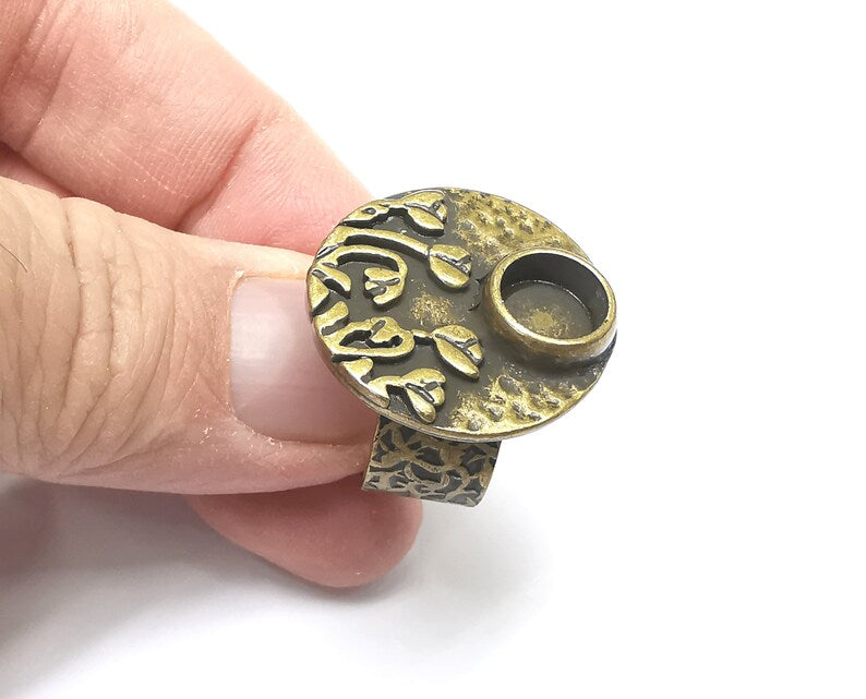 Flower Ring Blank Setting, Cabochon Mounting, Adjustable Resin Ring Base Bezels, Antique Bronze Inlay Ring Mosaic Ring Bezel (8mm) G29775