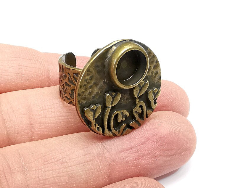 Flower Ring Blank Setting, Cabochon Mounting, Adjustable Resin Ring Base Bezels, Antique Bronze Inlay Ring Mosaic Ring Bezel (8mm) G29775