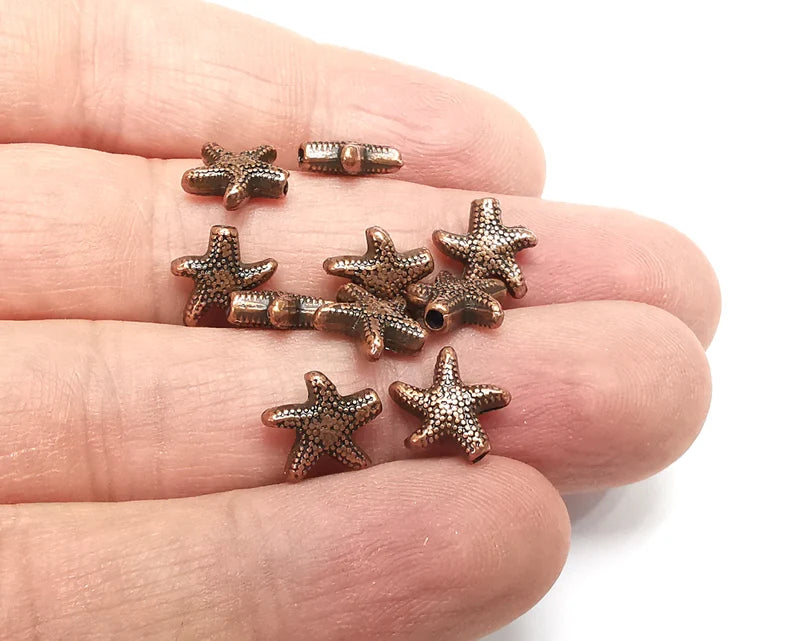 10 Starfish Beads Antique Copper Plated Beads (10mm) G29622