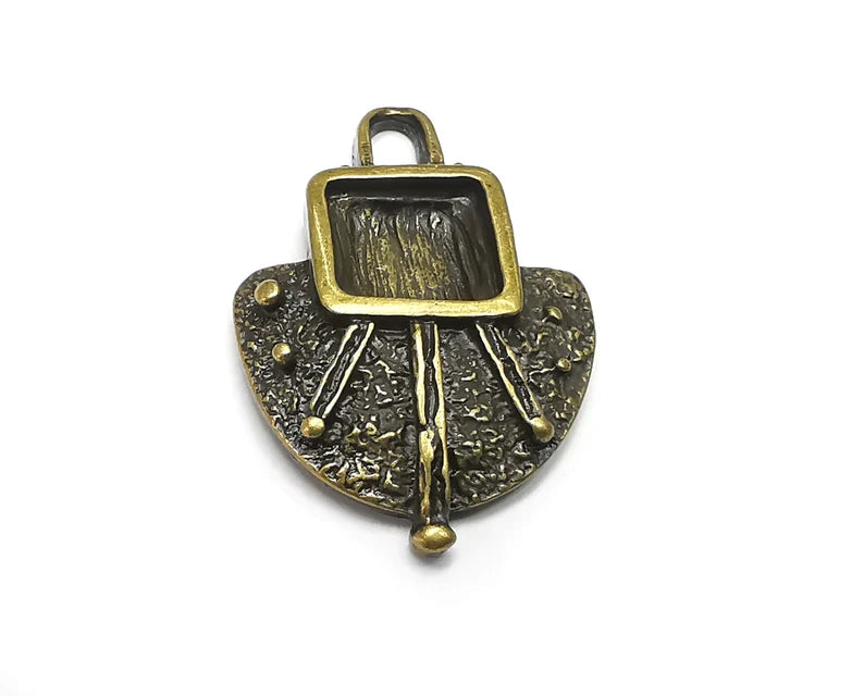 Ethnic Charms Pendant Bezels, Resin Blank, inlay Mountings, Mosaic Frame, Cabochon Bases Flower Settings Antique Bronze (10mm) G29623