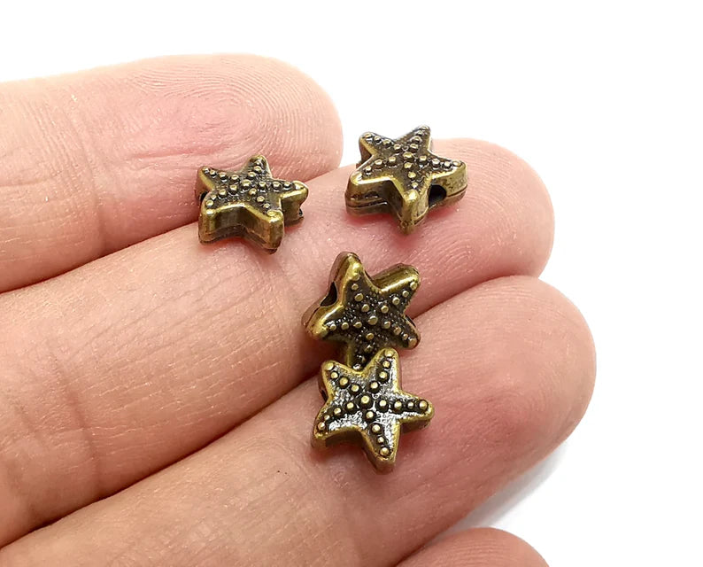 5 Starfish Beads Antique Bronze Plated Beads (10mm) G29624