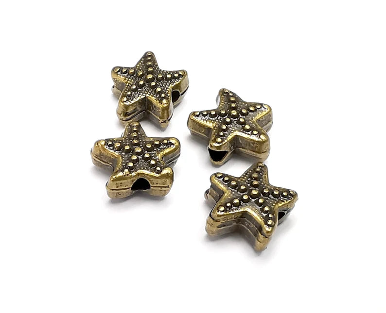 5 Starfish Beads Antique Bronze Plated Beads (10mm) G29624
