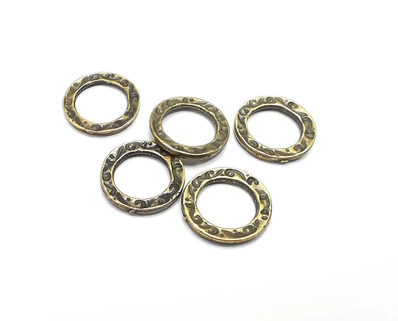 5 Disc Round Charms Connector, Antique Bronze Plated Findings (14mm) G29626