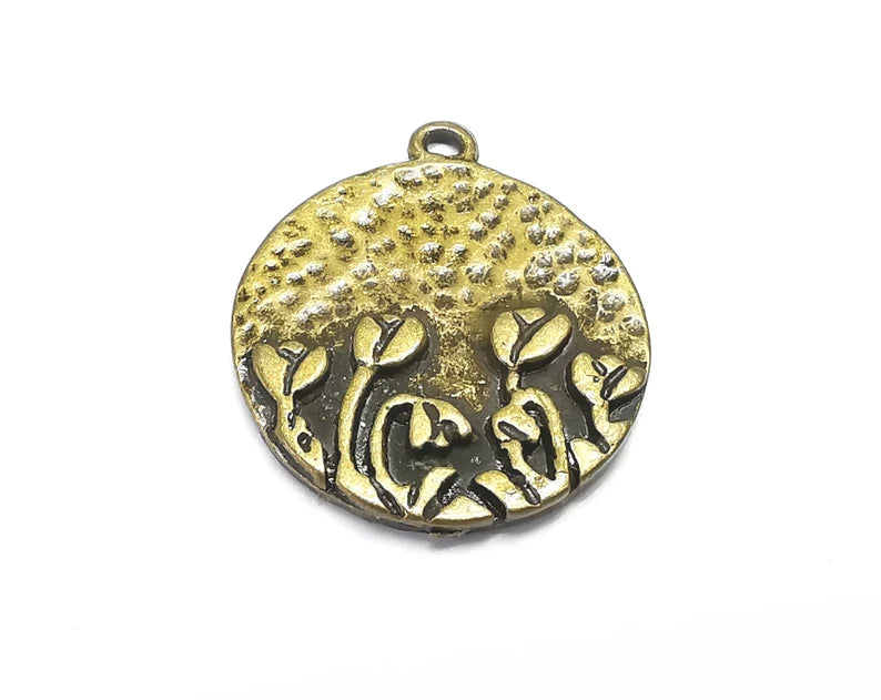 Flower Garden Charms Antique Bronze Plated Hammered Charms (24mm) G29629