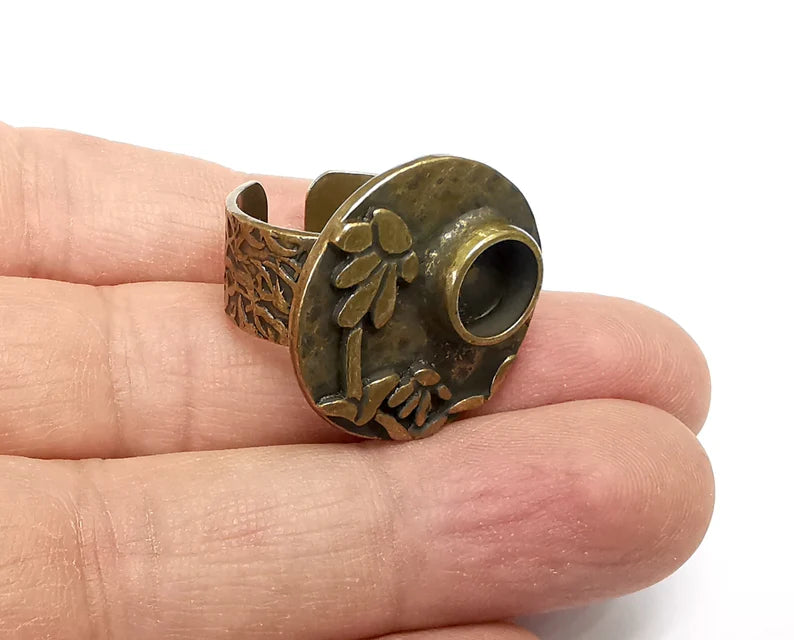 Flower Ring Blank Setting, Cabochon Mounting, Adjustable Resin Ring Base Bezels, Antique Bronze Inlay Ring Mosaic Ring Bezel (8mm) G29785