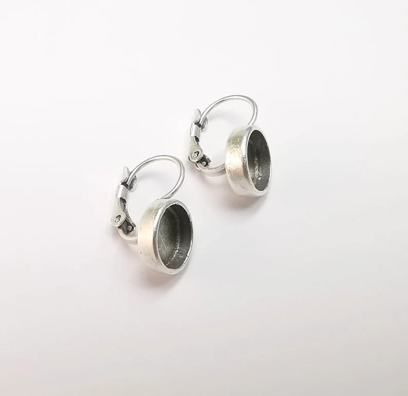 Earring Blank Base Settings Bezel Silver Resin Blank Cabochon Base inlay Blank Mountings Antique Silver Plated Brass (Bezel size 8mm) G29631
