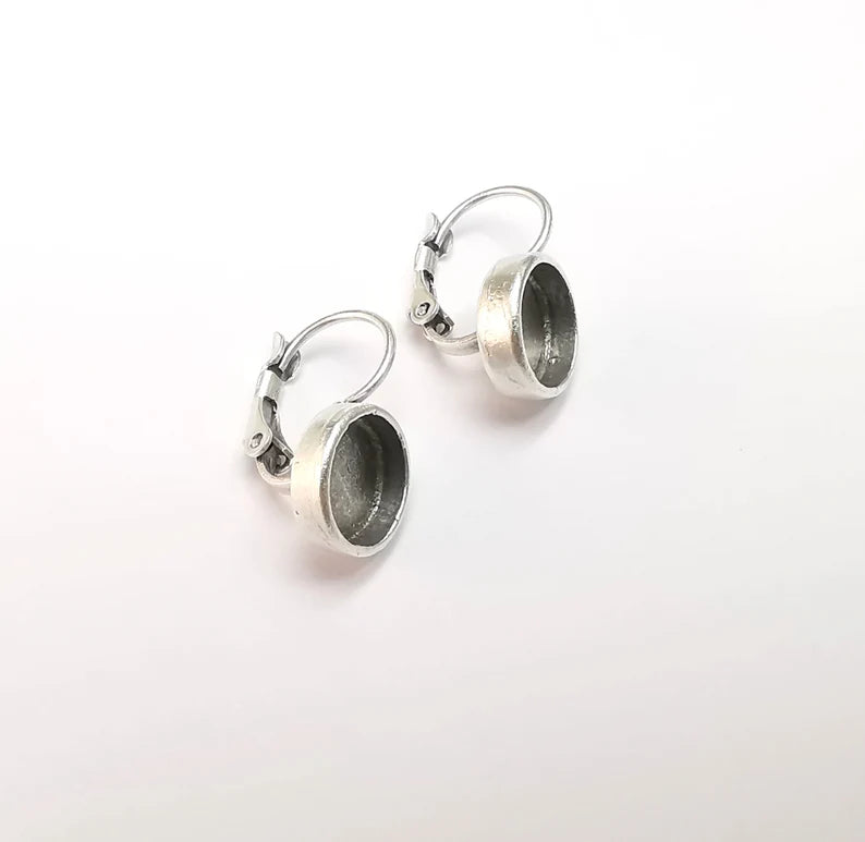 Earring Blank Base Settings Bezel Silver Resin Blank Cabochon Base inlay Blank Mountings Antique Silver Plated Brass (Bezel size 8mm) G29631