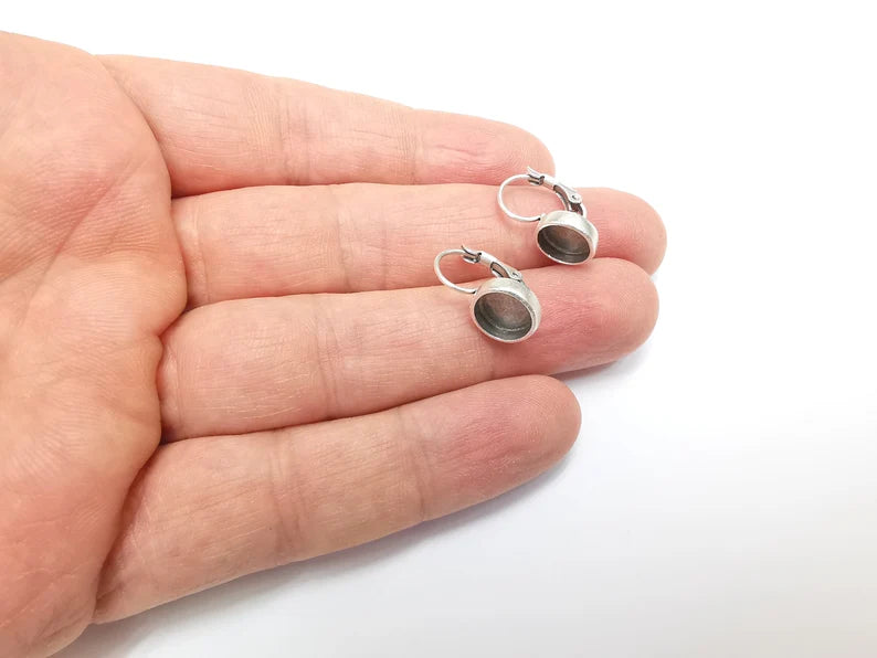 Earring Blank Base Settings Bezel Silver Resin Blank Cabochon Base inlay Blank Mountings Antique Silver Plated Brass (Bezel size 8mm) G29631