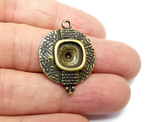 Ethnic Plated Charms Blank Resin Bezel Mosaic Mountings Cabochon Setting Antique Bronze Plated Pendant (31x23mm)(10mm Blank) G29634