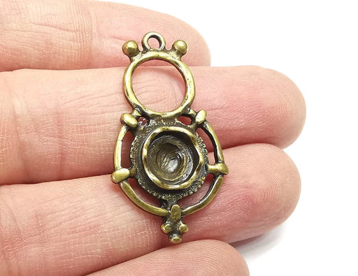 Ethnic Charms Blank Resin Bezel Mosaic Mountings Cabochon Setting Antique Bronze Plated Pendant (38x21mm)(8mm Blank) G29635