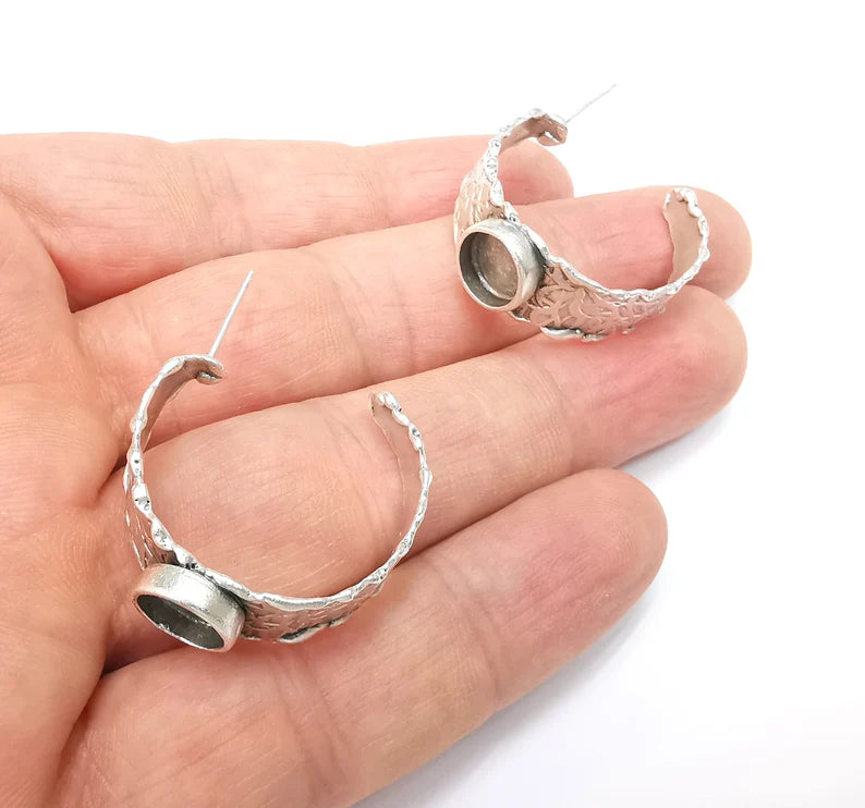Earring Blank Base Settings Bezel Silver Resin Blank Cabochon Base inlay Blank Mountings Antique Silver Plated Brass (Bezel size 8mm) G29636