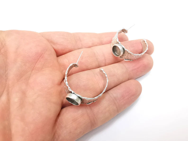 Earring Blank Base Settings Bezel Silver Resin Blank Cabochon Base inlay Blank Mountings Antique Silver Plated Brass (Bezel size 8mm) G29636