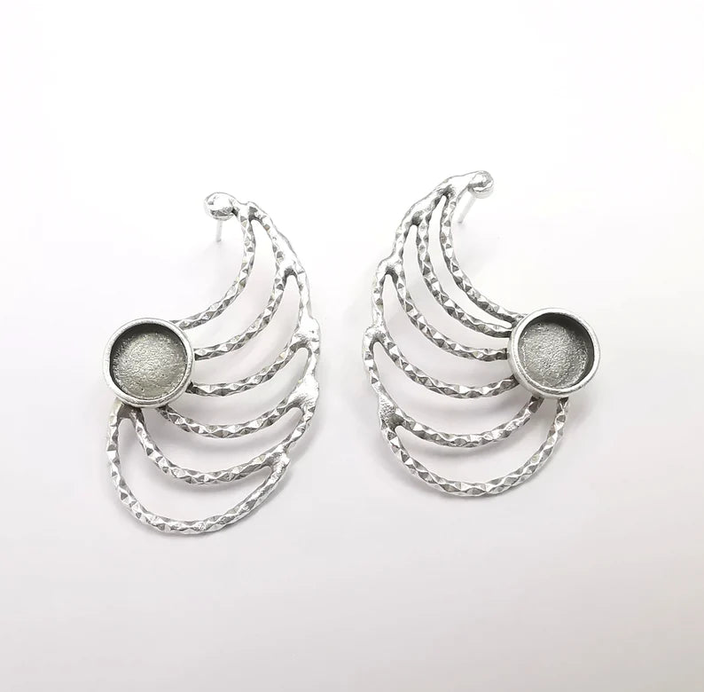 Earring Blank Base Settings Bezel Silver Resin Blank Cabochon Base inlay Blank Mountings Antique Silver Plated Brass (Bezel size 8mm) G29637