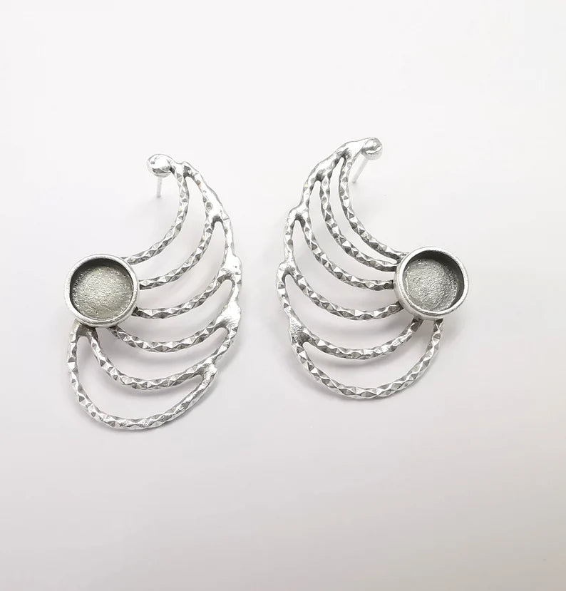 Earring Blank Base Settings Bezel Silver Resin Blank Cabochon Base inlay Blank Mountings Antique Silver Plated Brass (Bezel size 8mm) G29637
