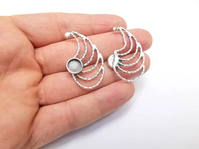 Earring Blank Base Settings Bezel Silver Resin Blank Cabochon Base inlay Blank Mountings Antique Silver Plated Brass (Bezel size 8mm) G29637