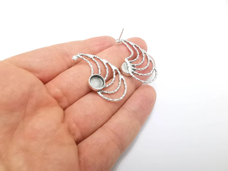 Earring Blank Base Settings Bezel Silver Resin Blank Cabochon Base inlay Blank Mountings Antique Silver Plated Brass (Bezel size 8mm) G29637
