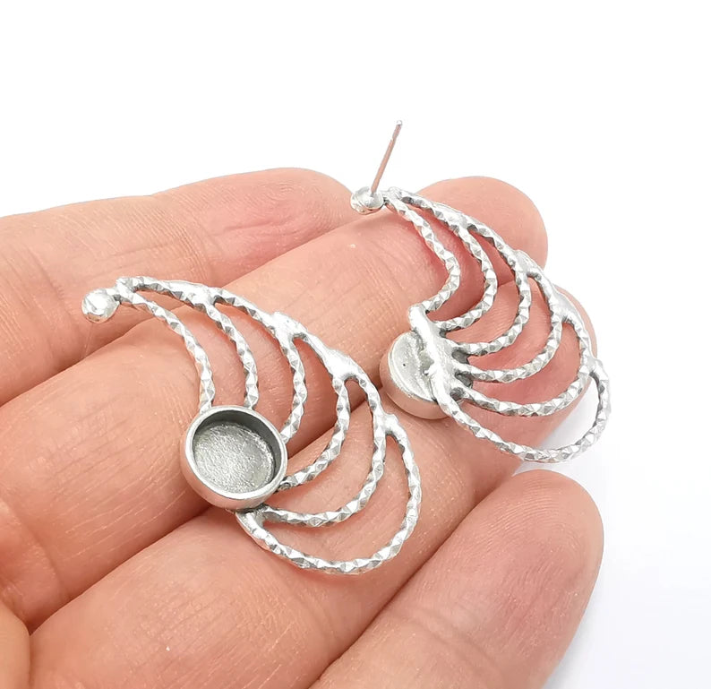 Earring Blank Base Settings Bezel Silver Resin Blank Cabochon Base inlay Blank Mountings Antique Silver Plated Brass (Bezel size 8mm) G29637