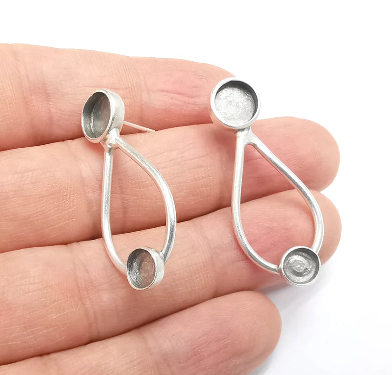 Earring Blank Base Settings Bezel Silver Resin Blank Cabochon Base inlay Blank Mountings Antique Silver Plated Brass (6mm and 8mm) G29638