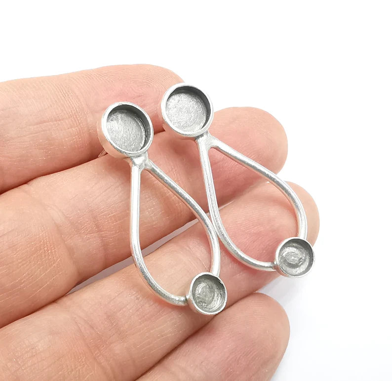 Earring Blank Base Settings Bezel Silver Resin Blank Cabochon Base inlay Blank Mountings Antique Silver Plated Brass (6mm and 8mm) G29638