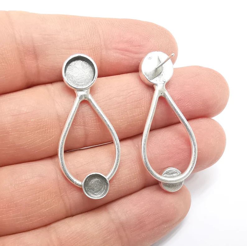 Earring Blank Base Settings Bezel Silver Resin Blank Cabochon Base inlay Blank Mountings Antique Silver Plated Brass (6mm and 8mm) G29638