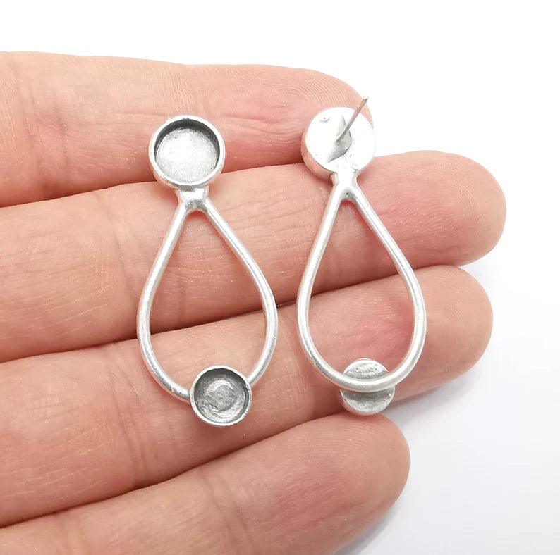 Earring Blank Base Settings Bezel Silver Resin Blank Cabochon Base inlay Blank Mountings Antique Silver Plated Brass (6mm and 8mm) G29638