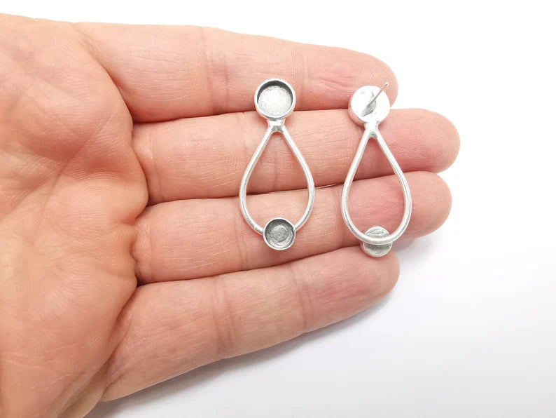 Earring Blank Base Settings Bezel Silver Resin Blank Cabochon Base inlay Blank Mountings Antique Silver Plated Brass (6mm and 8mm) G29638