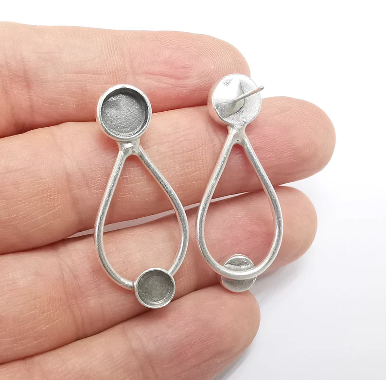 Earring Blank Base Settings Bezel Silver Resin Blank Cabochon Base inlay Blank Mountings Antique Silver Plated Brass (6mm and 8mm) G29638