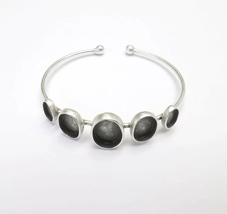 Oval Silver Bracelet Bezel Blank Resin Bezel Cabochon Cuff Base Adjustable Antique Silver Plated Brass (9x6mm+11x8mm+14x10mm Bezel) G29642