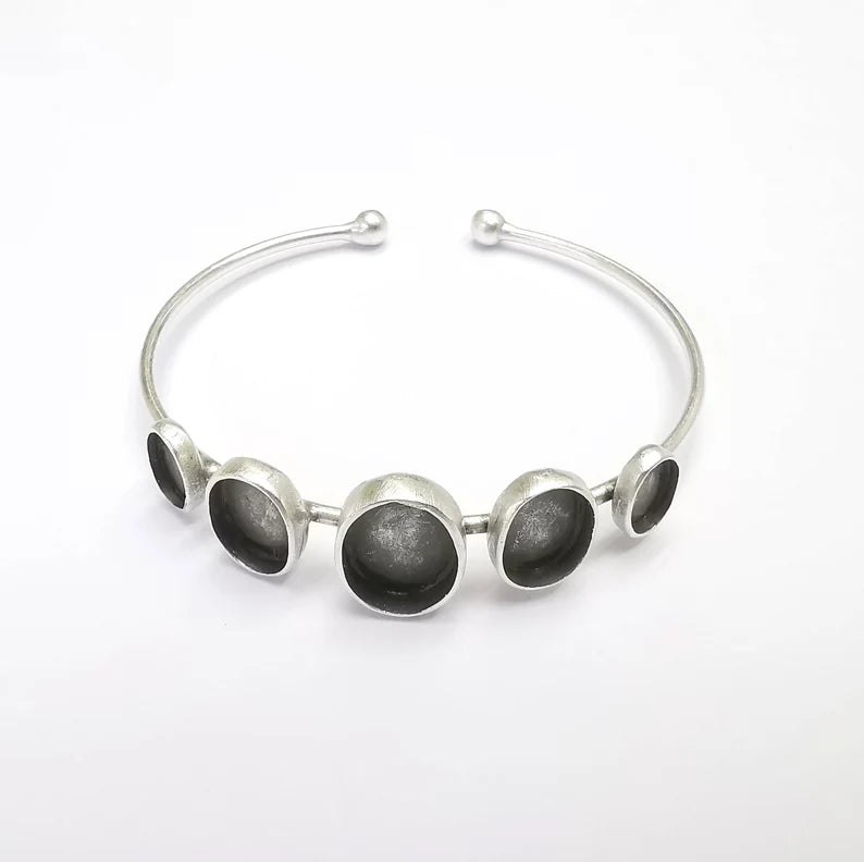 Oval Silver Bracelet Bezel Blank Resin Bezel Cabochon Cuff Base Adjustable Antique Silver Plated Brass (9x6mm+11x8mm+14x10mm Bezel) G29642