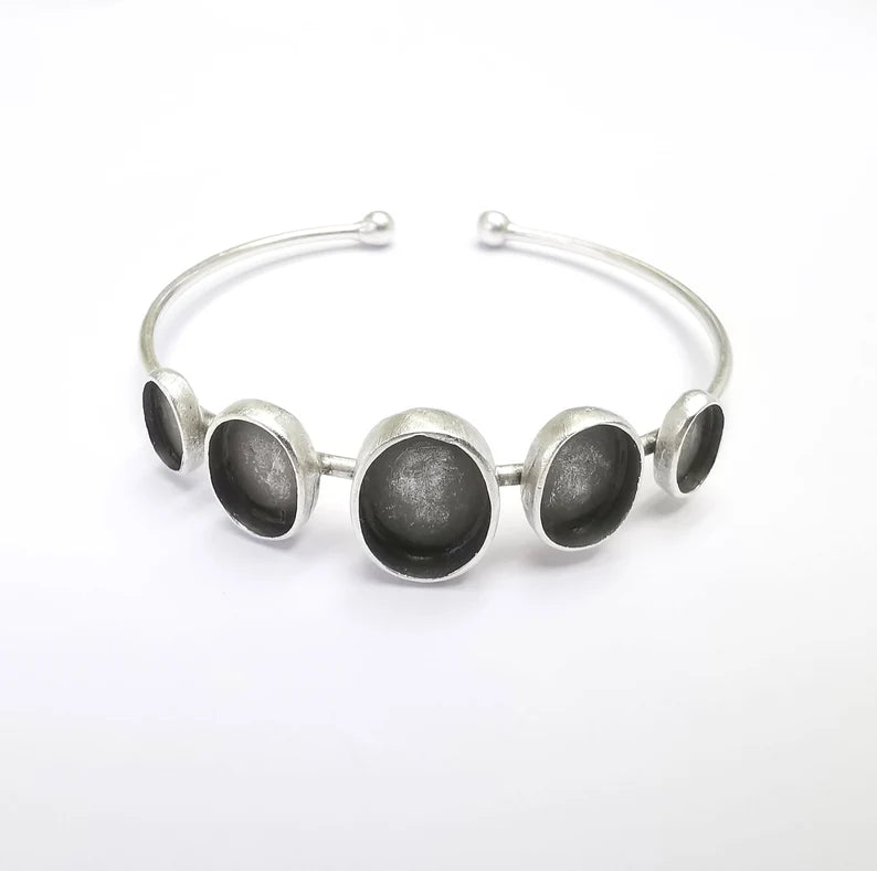 Oval Silver Bracelet Bezel Blank Resin Bezel Cabochon Cuff Base Adjustable Antique Silver Plated Brass (9x6mm+11x8mm+14x10mm Bezel) G29642
