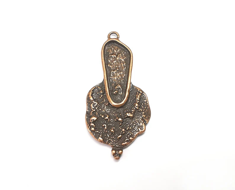 Antique Copper Dangle Charms, Organic Charms, Blank Base Bezel Setting, Antique Copper Plated Charms (51x24mm) (25x10mm Bezel) G29649