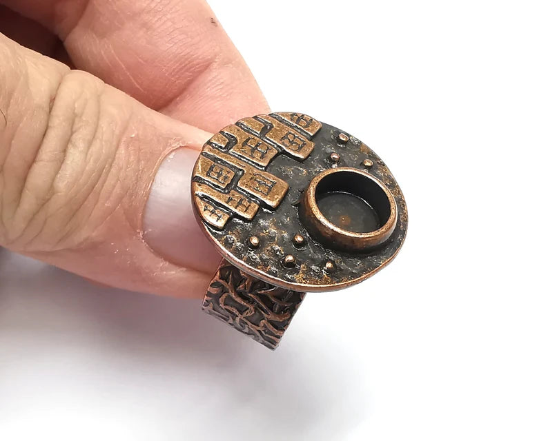 City Ring Blank Setting, Cabochon Mounting, Adjustable Resin Ring Base Bezels, Antique Copper Inlay Ring Mosaic Ring Bezel (8mm) G29653