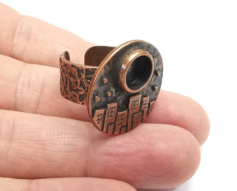 City Ring Blank Setting, Cabochon Mounting, Adjustable Resin Ring Base Bezels, Antique Copper Inlay Ring Mosaic Ring Bezel (8mm) G29653