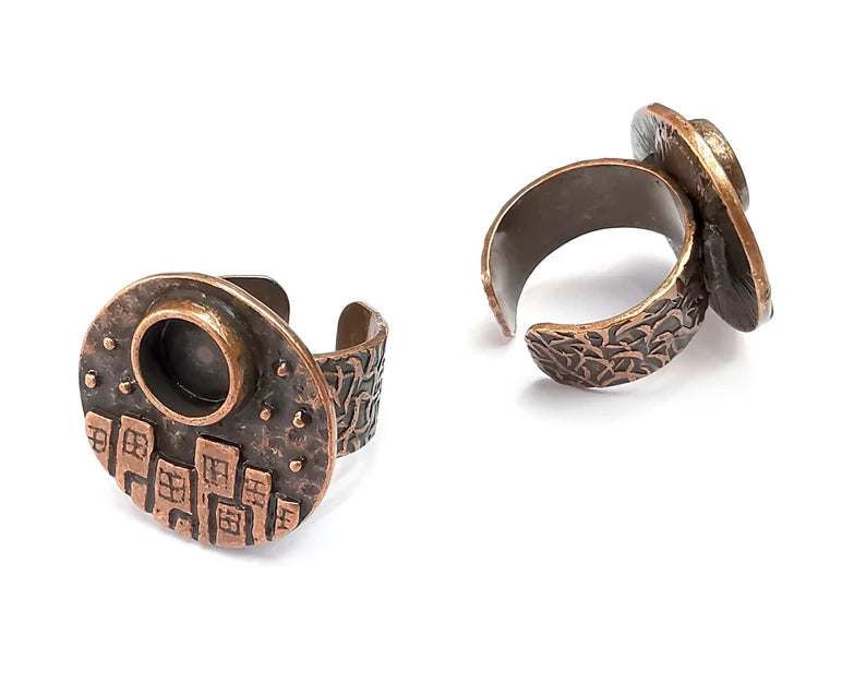 City Ring Blank Setting, Cabochon Mounting, Adjustable Resin Ring Base Bezels, Antique Copper Inlay Ring Mosaic Ring Bezel (8mm) G29653